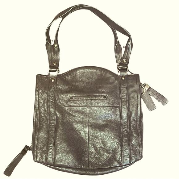 B. Makowsky shoulder bag burgundy purse leather pockets medium size bucket - Picture 2 of 10